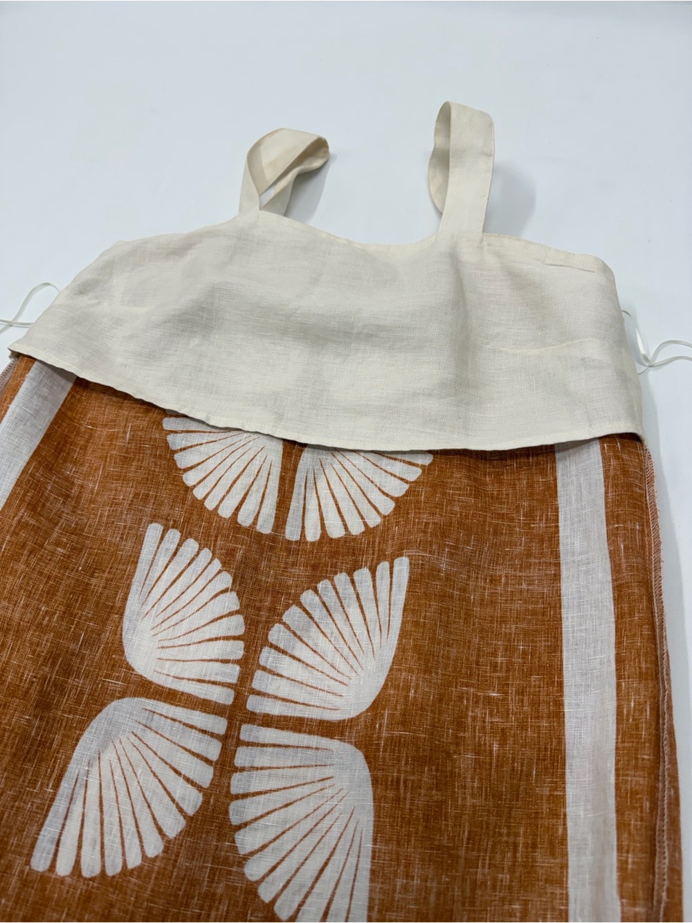 Magaschoni 100% Linen Brown & Cream Geometric Sleeveless Dress - Picture 9 of 13